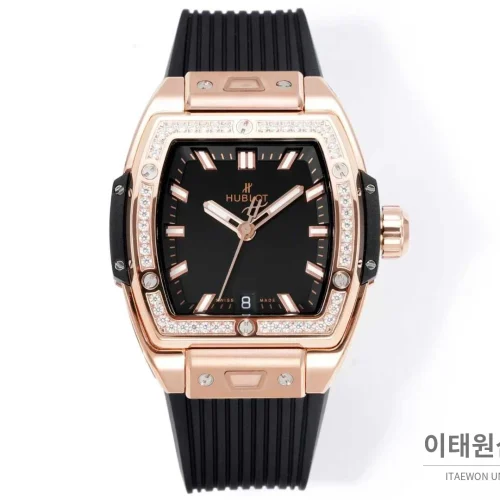 위블로 빅뱅 다이아몬드 스틸 스켈레톤 러버밴드 오토매틱 39mm 실버 / 블랙 로즈골드 베젤