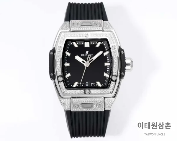 위블로 빅뱅 다이아몬드 스틸 스켈레톤 러버밴드 오토매틱 39mm 실버 / 블랙 실버 베젤 (3)