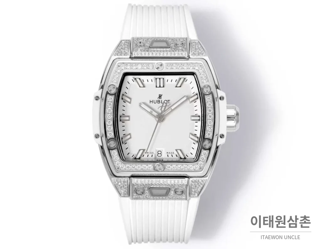 위블로 빅뱅 다이아몬드 스틸 스켈레톤 러버밴드 오토매틱 39mm 실버 / 블랙 실버 베젤 (4)
