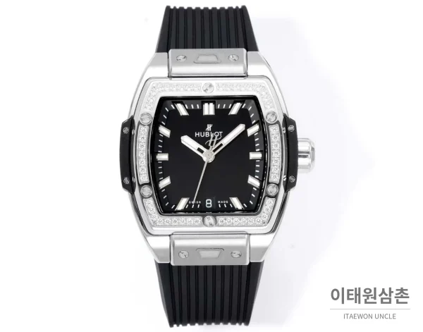 위블로 빅뱅 다이아몬드 스틸 스켈레톤 러버밴드 오토매틱 39mm 실버 / 블랙 실버 베젤