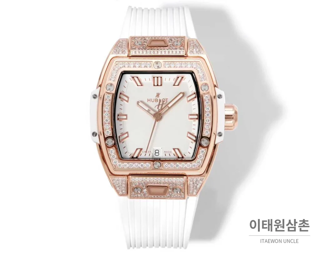 위블로 빅뱅 다이아몬드 스틸 스켈레톤 러버밴드 오토매틱 39mm 실버 / 블랙 로즈골드 베젤 (3)