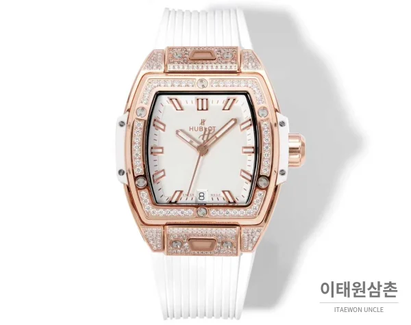 위블로 빅뱅 다이아몬드 스틸 스켈레톤 러버밴드 오토매틱 39mm 실버 / 블랙 로즈골드 베젤 (3)