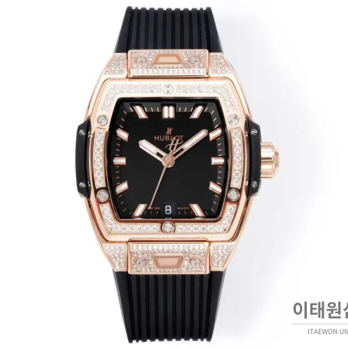 위블로 빅뱅 다이아몬드 스틸 스켈레톤 러버밴드 오토매틱 39mm 실버 / 블랙 로즈골드 베젤 (4)