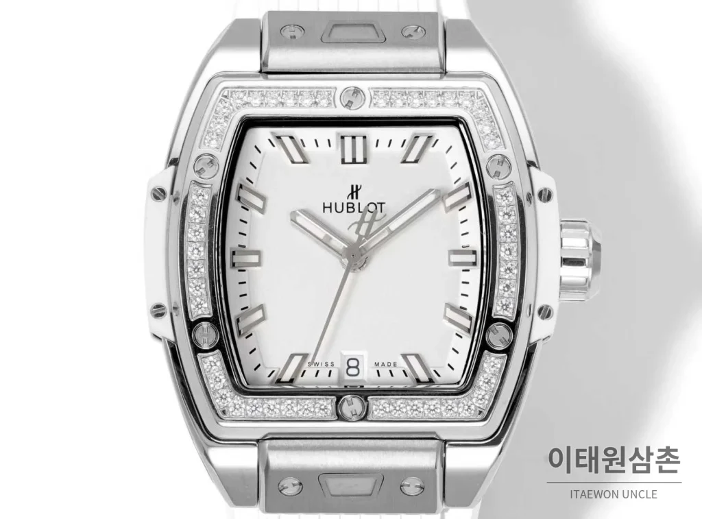 위블로 빅뱅 다이아몬드 스틸 스켈레톤 러버밴드 오토매틱 39mm 실버 / 블랙 실버 베젤 (2)