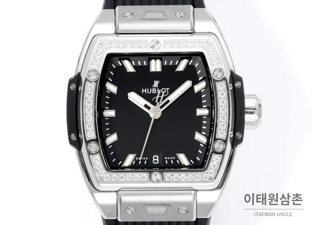위블로 빅뱅 다이아몬드 스틸 스켈레톤 러버밴드 오토매틱 39mm 실버 / 블랙 실버 베젤