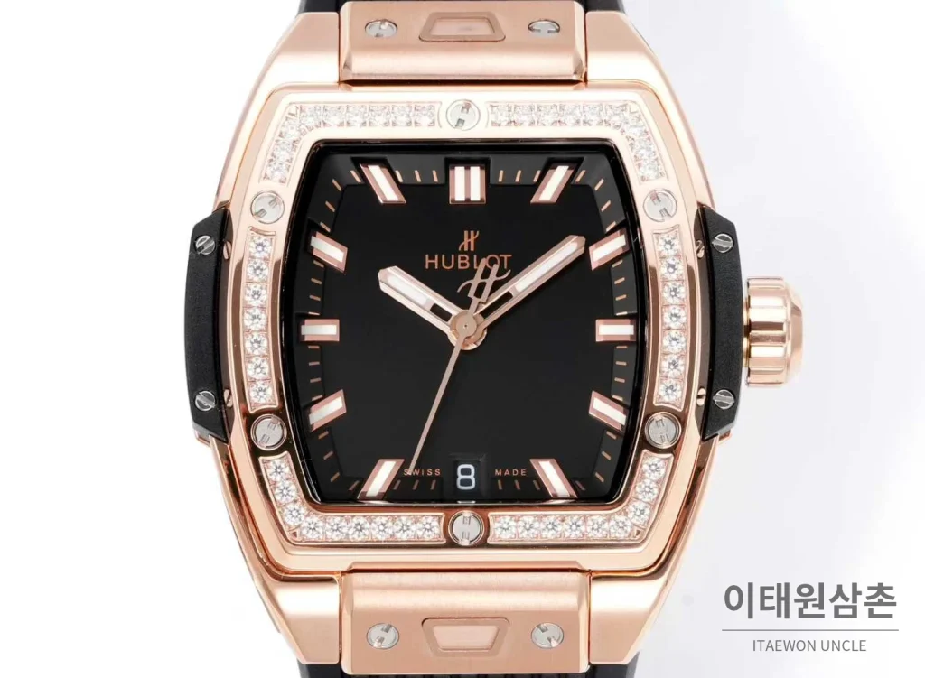 위블로 빅뱅 다이아몬드 스틸 스켈레톤 러버밴드 오토매틱 39mm 실버 / 블랙 로즈골드 베젤