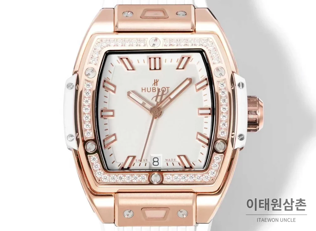 위블로 빅뱅 다이아몬드 스틸 스켈레톤 러버밴드 오토매틱 39mm 실버 / 블랙 로즈골드 베젤 (2)