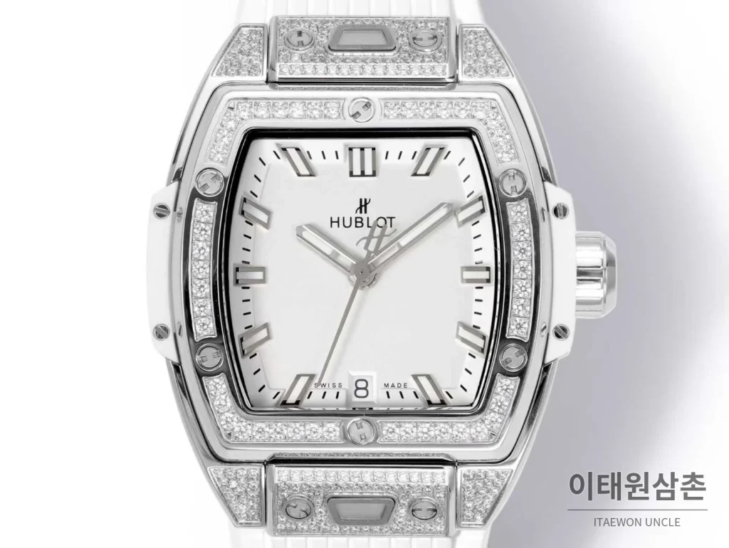 위블로 빅뱅 다이아몬드 스틸 스켈레톤 러버밴드 오토매틱 39mm 실버 / 블랙 실버 베젤 (4)
