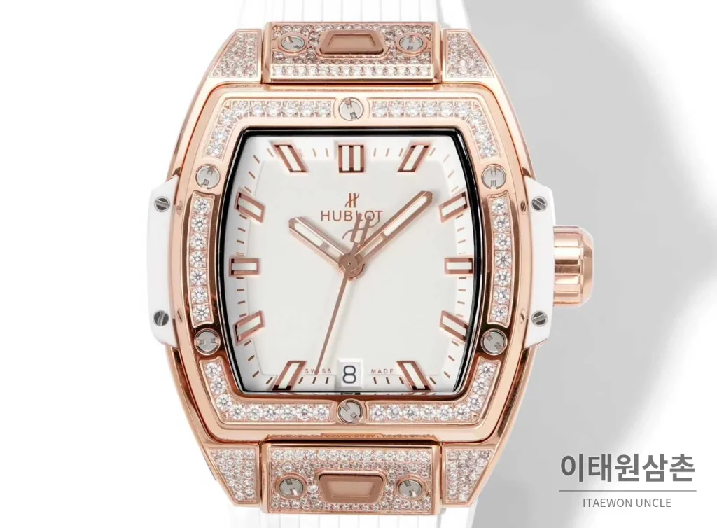 위블로 빅뱅 다이아몬드 스틸 스켈레톤 러버밴드 오토매틱 39mm 실버 / 블랙 로즈골드 베젤 (3)