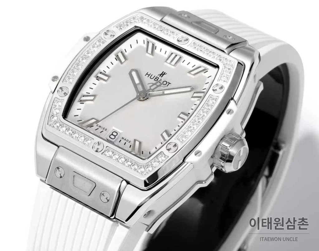 위블로 빅뱅 다이아몬드 스틸 스켈레톤 러버밴드 오토매틱 39mm 실버 / 블랙 실버 베젤 (2)