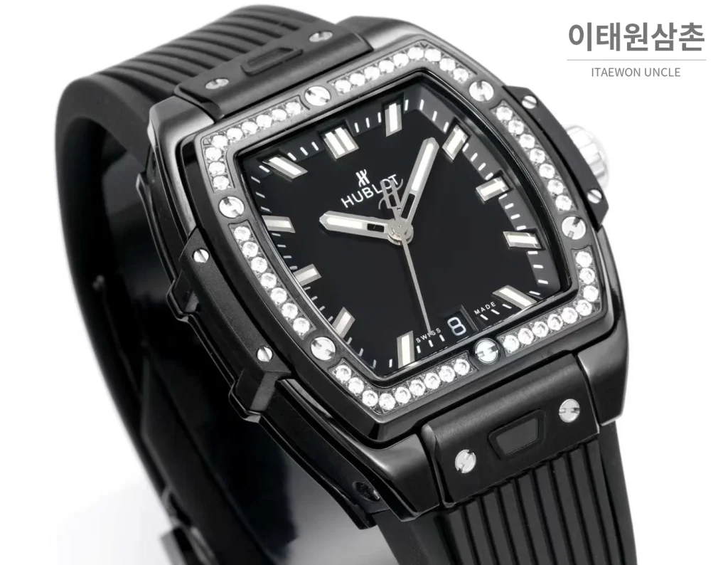 위블로 빅뱅 다이아몬드 스틸 스켈레톤 러버밴드 오토매틱 39mm 실버 / 블랙 블랙 베젤
