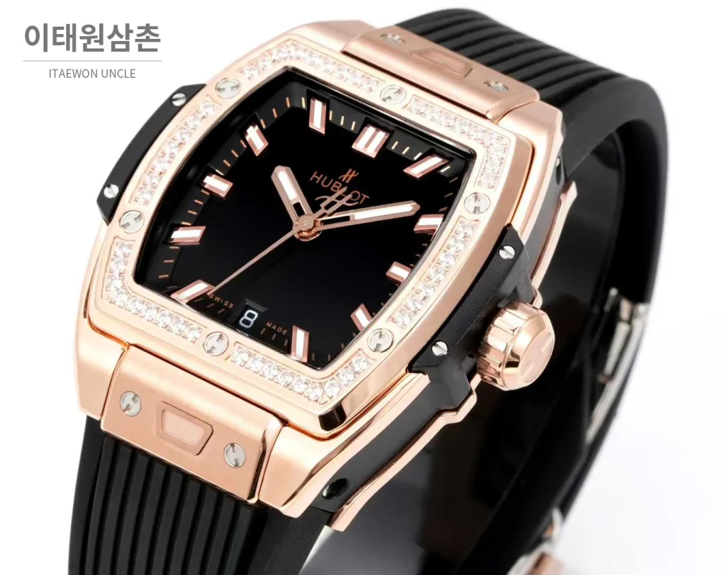 위블로 빅뱅 다이아몬드 스틸 스켈레톤 러버밴드 오토매틱 39mm 실버 / 블랙 로즈골드 베젤