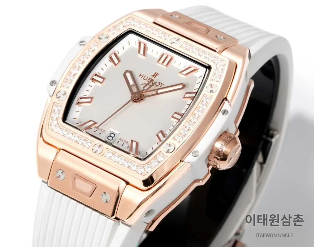 위블로 빅뱅 다이아몬드 스틸 스켈레톤 러버밴드 오토매틱 39mm 실버 / 블랙 로즈골드 베젤 (2)