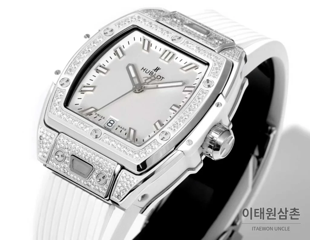 위블로 빅뱅 다이아몬드 스틸 스켈레톤 러버밴드 오토매틱 39mm 실버 / 블랙 실버 베젤 (4)