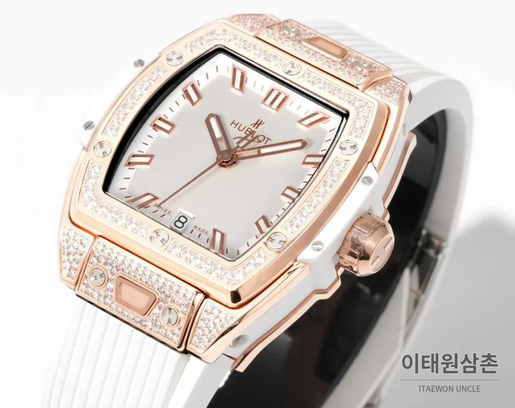 위블로 빅뱅 다이아몬드 스틸 스켈레톤 러버밴드 오토매틱 39mm 실버 / 블랙 로즈골드 베젤 (3)