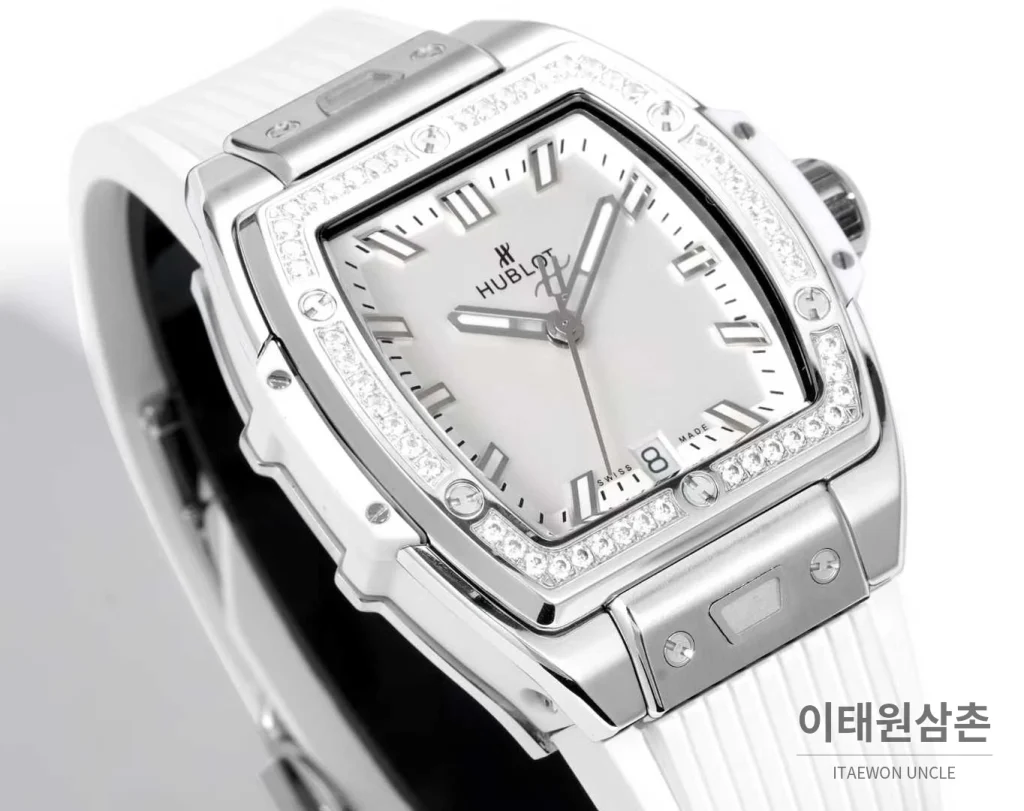 위블로 빅뱅 다이아몬드 스틸 스켈레톤 러버밴드 오토매틱 39mm 실버 / 블랙 실버 베젤 (2)