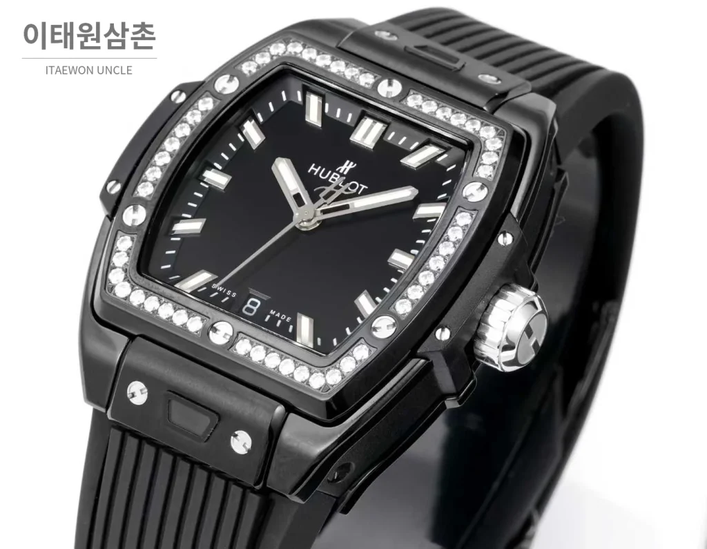 위블로 빅뱅 다이아몬드 스틸 스켈레톤 러버밴드 오토매틱 39mm 실버 / 블랙 블랙 베젤