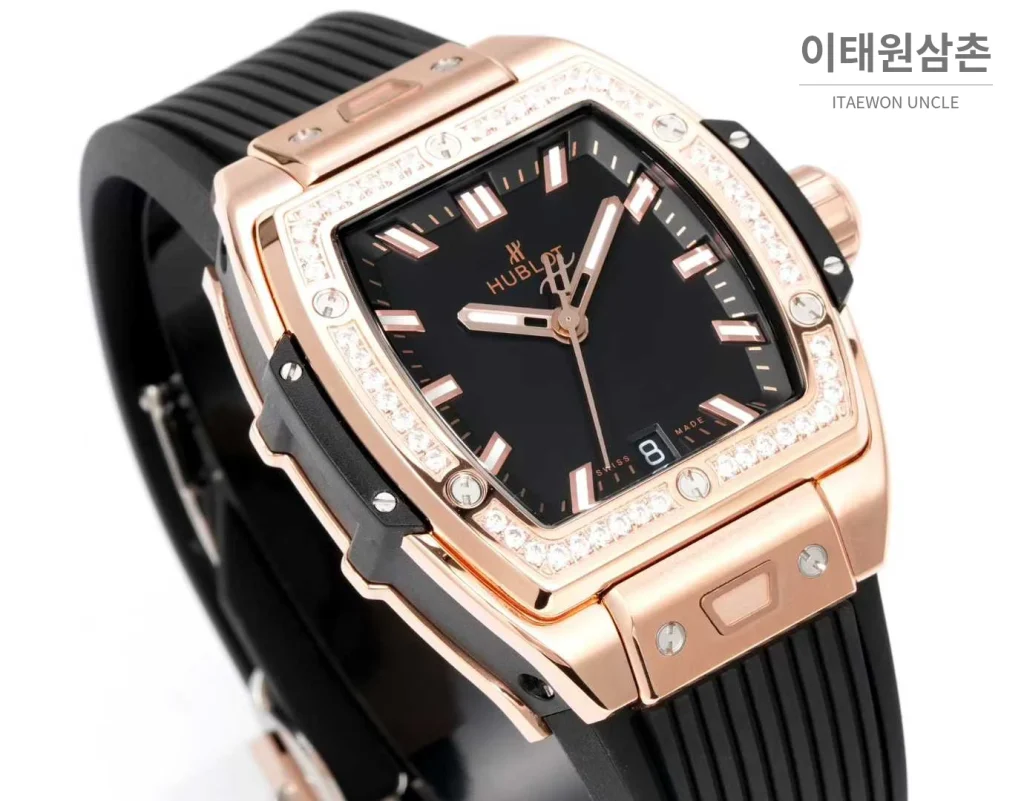 위블로 빅뱅 다이아몬드 스틸 스켈레톤 러버밴드 오토매틱 39mm 실버 / 블랙 로즈골드 베젤