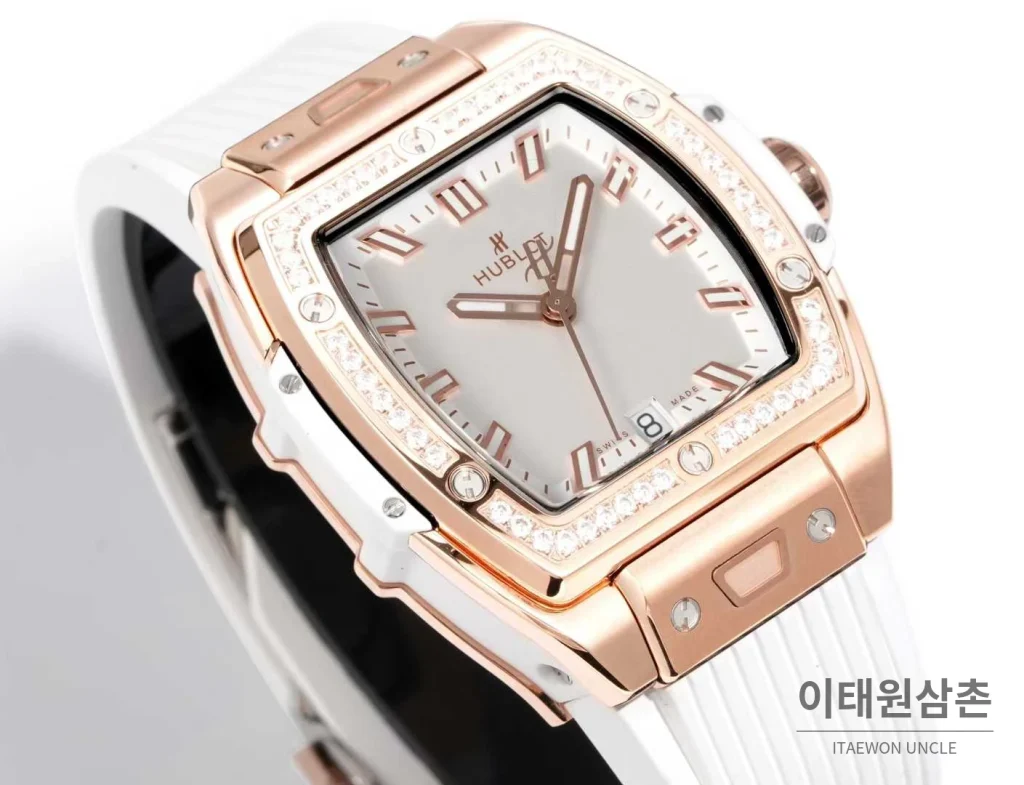 위블로 빅뱅 다이아몬드 스틸 스켈레톤 러버밴드 오토매틱 39mm 실버 / 블랙 로즈골드 베젤 (2)