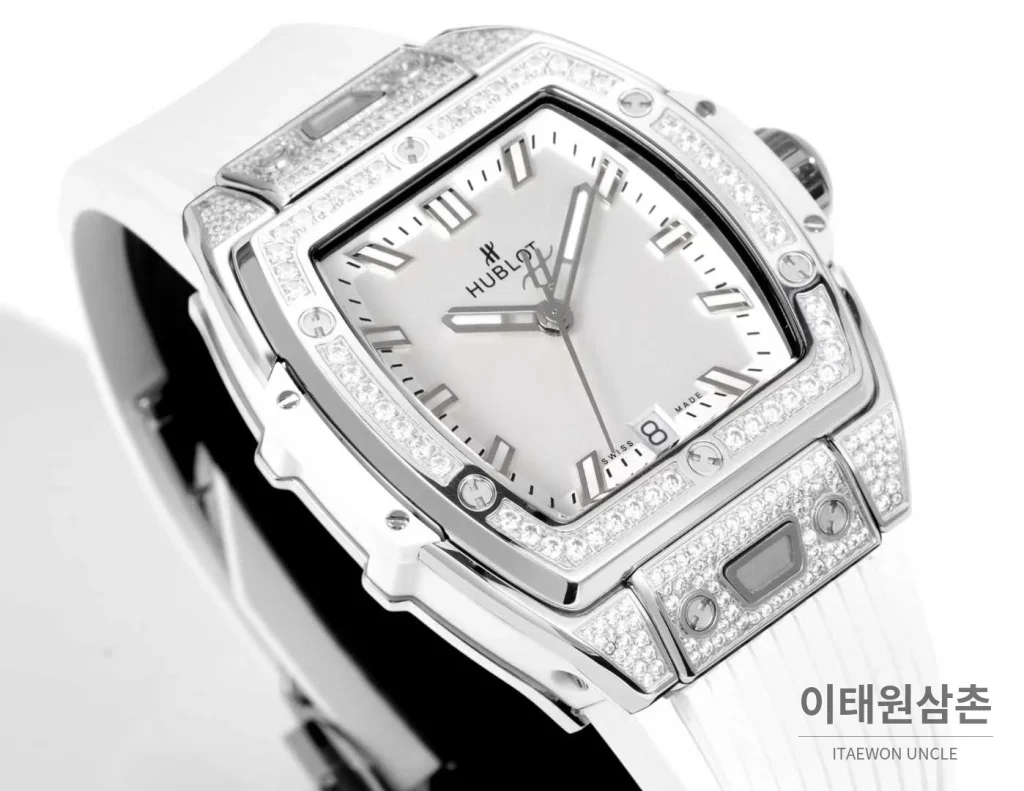 위블로 빅뱅 다이아몬드 스틸 스켈레톤 러버밴드 오토매틱 39mm 실버 / 블랙 실버 베젤 (4)