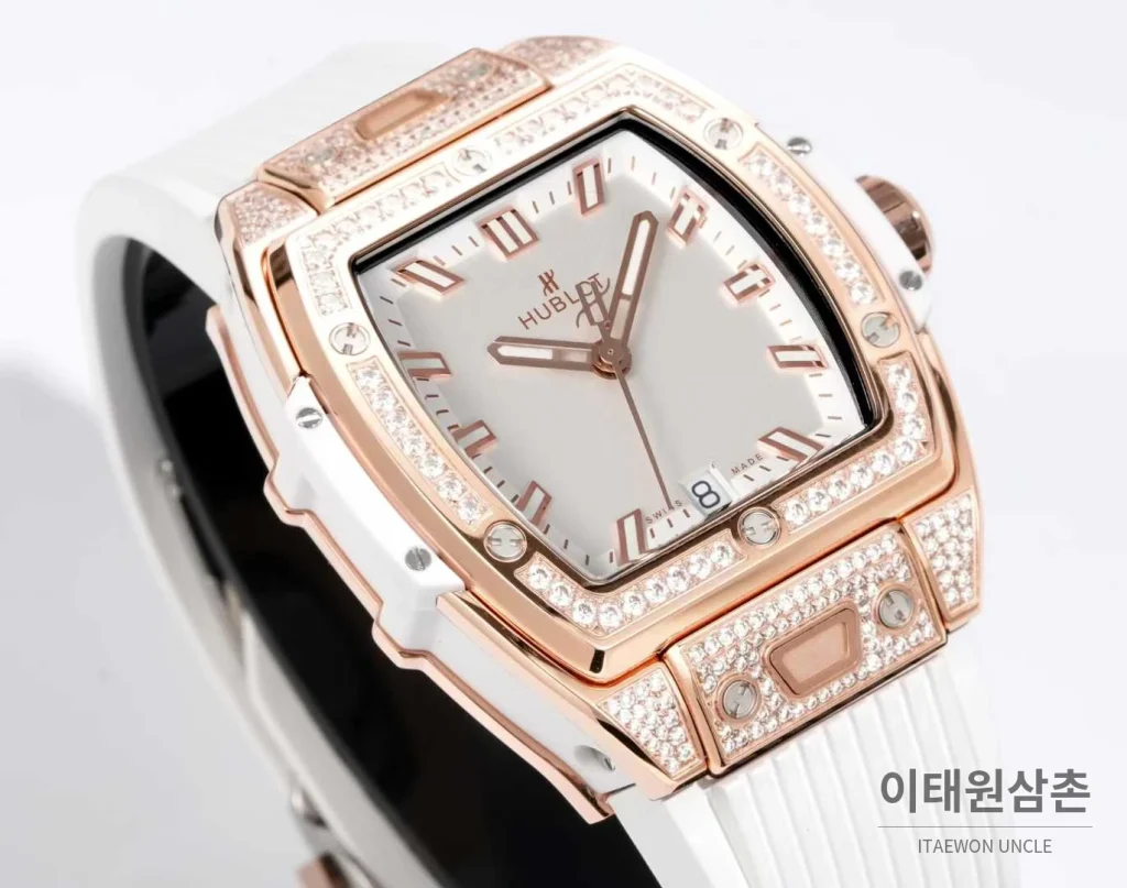 위블로 빅뱅 다이아몬드 스틸 스켈레톤 러버밴드 오토매틱 39mm 실버 / 블랙 로즈골드 베젤 (3)