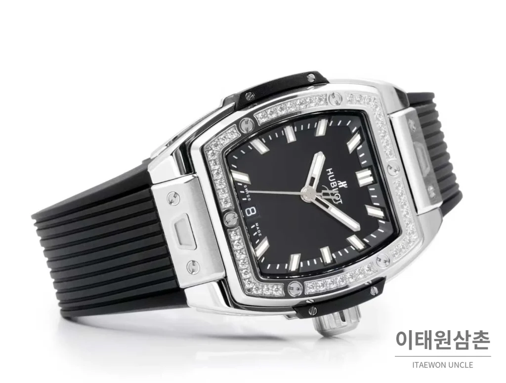 위블로 빅뱅 다이아몬드 스틸 스켈레톤 러버밴드 오토매틱 39mm 실버 / 블랙 실버 베젤