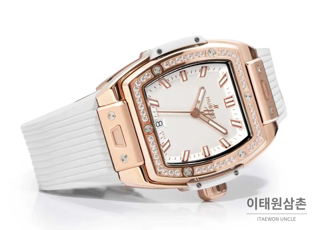 위블로 빅뱅 다이아몬드 스틸 스켈레톤 러버밴드 오토매틱 39mm 실버 / 블랙 로즈골드 베젤 (2)