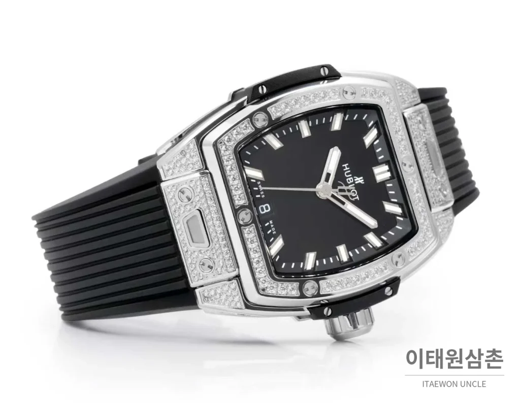 위블로 빅뱅 다이아몬드 스틸 스켈레톤 러버밴드 오토매틱 39mm 실버 / 블랙 실버 베젤 (3)