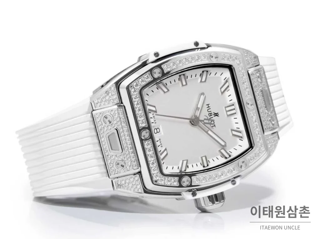 위블로 빅뱅 다이아몬드 스틸 스켈레톤 러버밴드 오토매틱 39mm 실버 / 블랙 실버 베젤 (4)