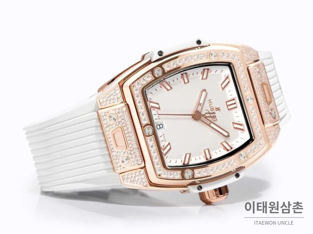 위블로 빅뱅 다이아몬드 스틸 스켈레톤 러버밴드 오토매틱 39mm 실버 / 블랙 로즈골드 베젤 (3)