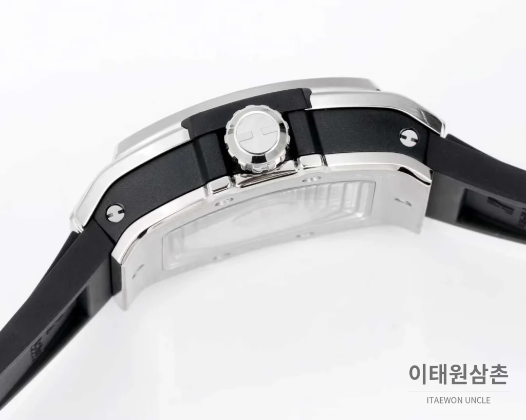 위블로 빅뱅 다이아몬드 스틸 스켈레톤 러버밴드 오토매틱 39mm 실버 / 블랙 실버 베젤