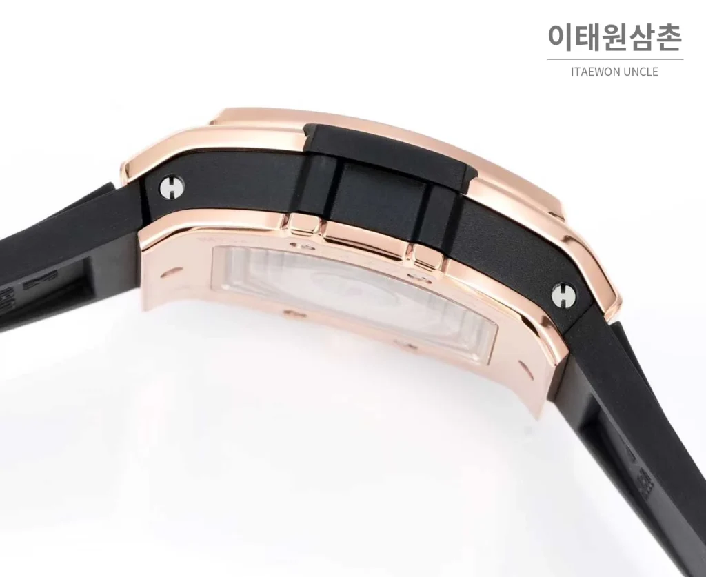 위블로 빅뱅 다이아몬드 스틸 스켈레톤 러버밴드 오토매틱 39mm 실버 / 블랙 로즈골드 베젤 (4)