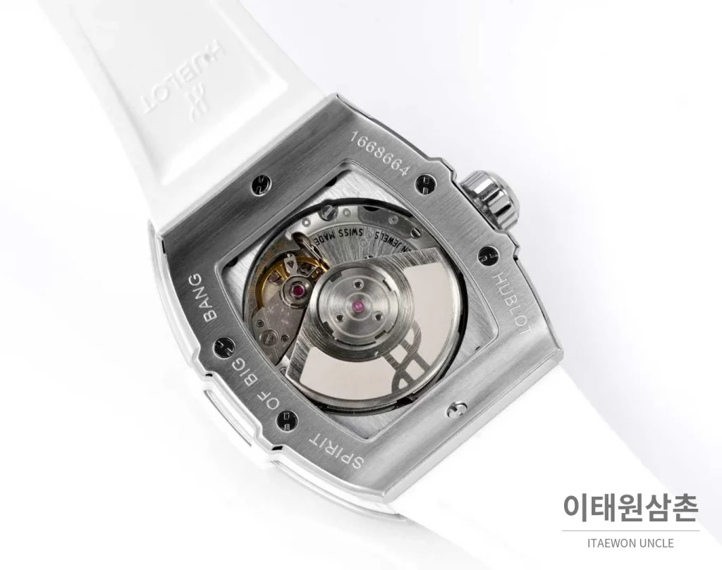 위블로 빅뱅 다이아몬드 스틸 스켈레톤 러버밴드 오토매틱 39mm 실버 / 블랙 실버 베젤 (2)