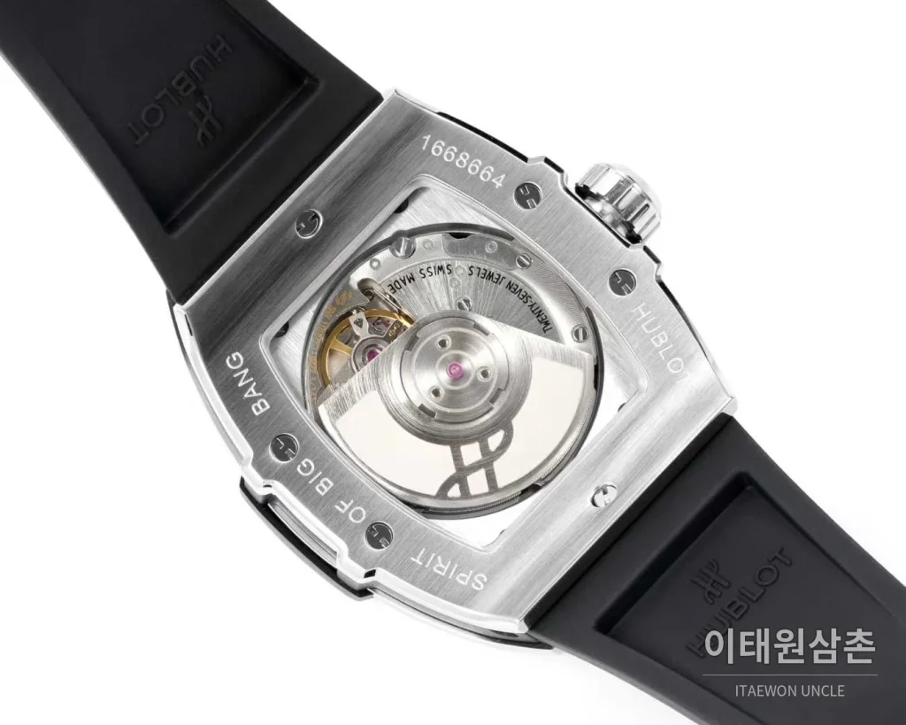 위블로 빅뱅 다이아몬드 스틸 스켈레톤 러버밴드 오토매틱 39mm 실버 / 블랙 실버 베젤