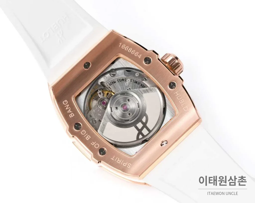 위블로 빅뱅 다이아몬드 스틸 스켈레톤 러버밴드 오토매틱 39mm 실버 / 블랙 로즈골드 베젤 (3)