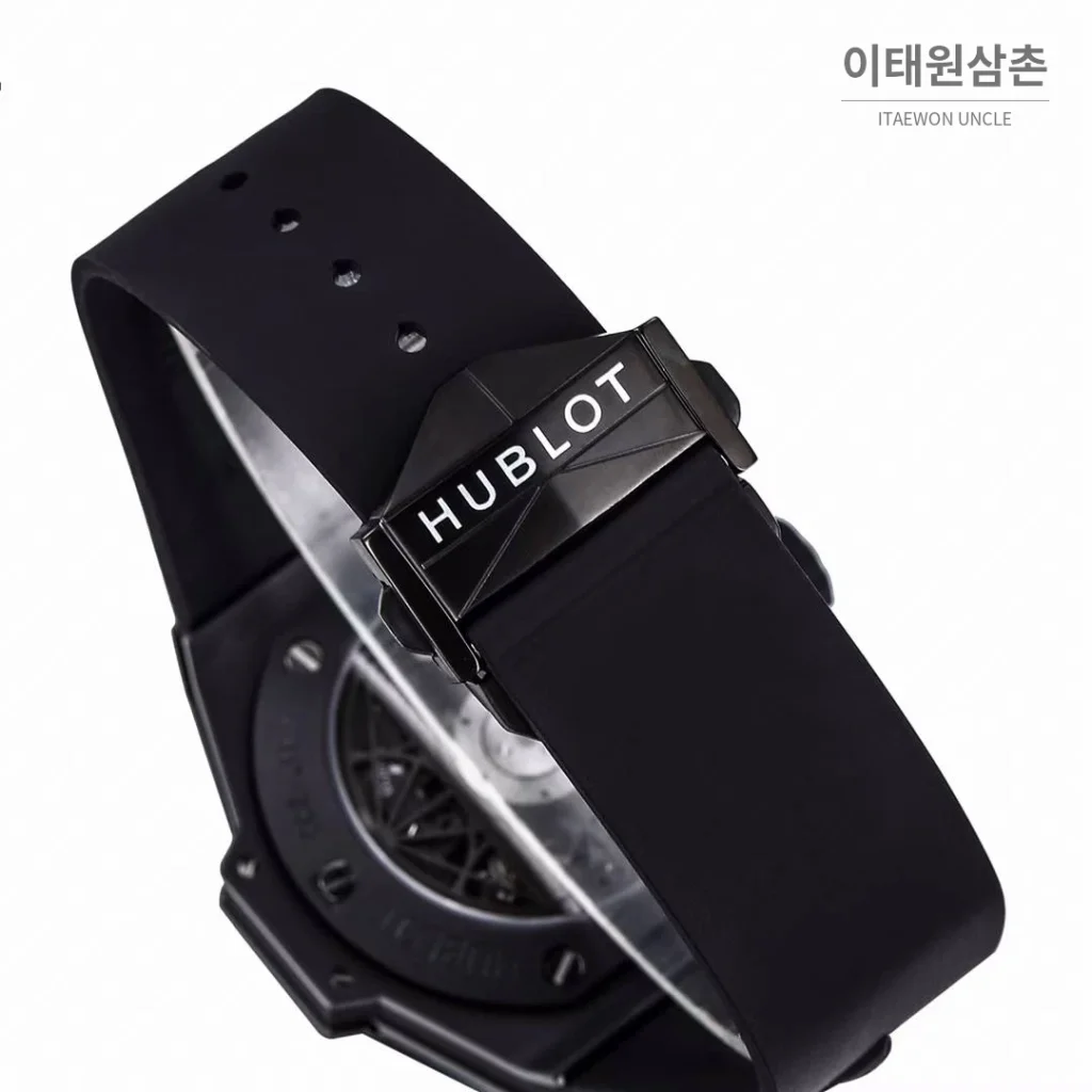 위블로 빅뱅 상블루 II 세라믹 스켈레톤 플라이백 크로노그래프 오토매틱 45mm 스켈레톤 다이얼 블랙 러버 스트랩