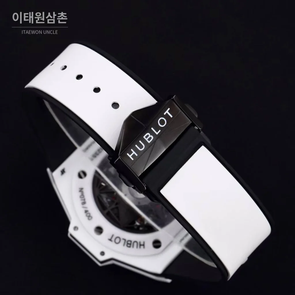 위블로 빅뱅 상블루 II 세라믹 스켈레톤 플라이백 크로노그래프 오토매틱 45mm 스켈레톤 다이얼 화이트 러버 스트랩