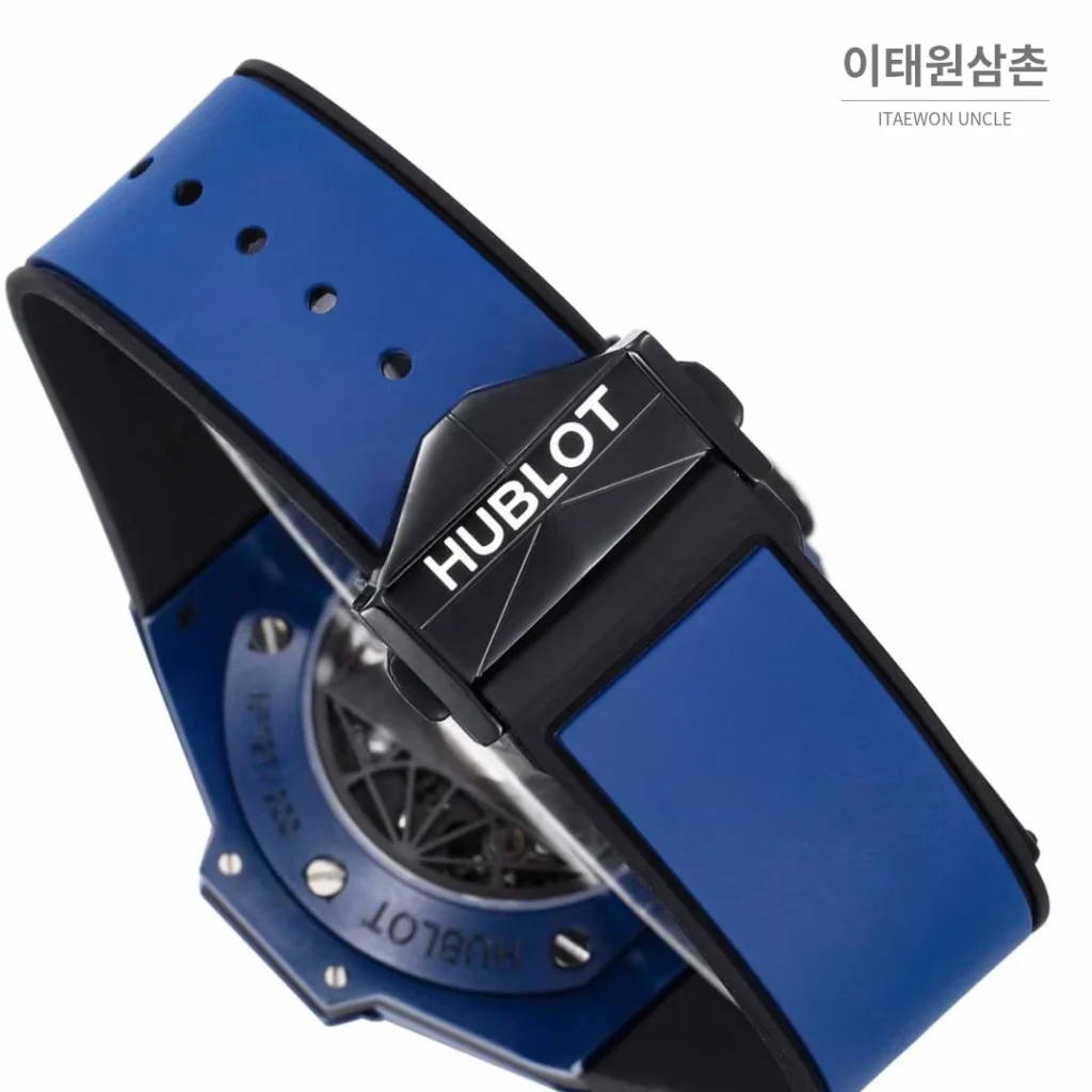 위블로 빅뱅 상블루 II 세라믹 스켈레톤 플라이백 크로노그래프 오토매틱 45mm 스켈레톤 다이얼 블루 러버 스트랩