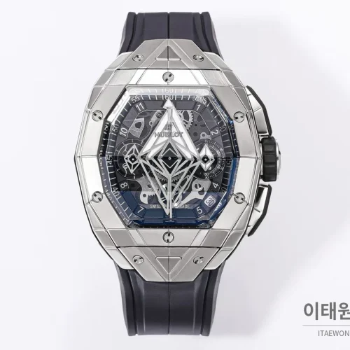 위블로 빅뱅 상블루 III 스켈레톤 기하학 크로노그래프 러버밴드 오토매틱 42mm 블랙 (5) 위블로 빅뱅 상블루 III 스켈레톤 기하학 크로노그래프 러버밴드 오토매틱 42mm 블랙