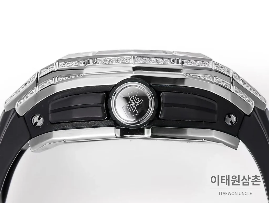 위블로 빅뱅 상블루 III 스켈레톤 기하학 크로노그래프 러버밴드 오토매틱 42mm 블랙 실버 베젤