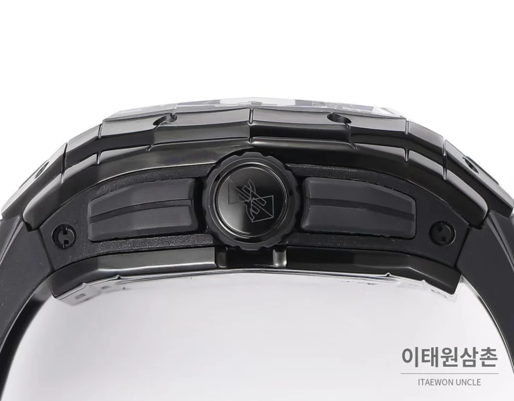 위블로 빅뱅 상블루 III 스켈레톤 기하학 크로노그래프 러버밴드 오토매틱 42mm 블랙 블랙 베젤