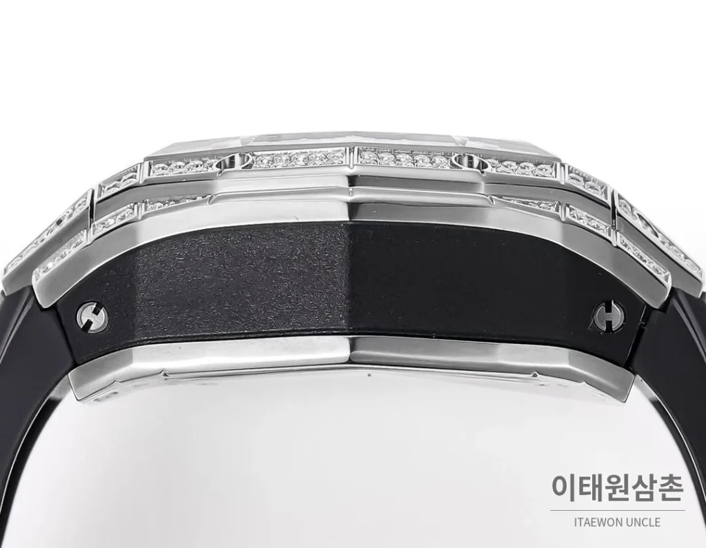 위블로 빅뱅 상블루 III 스켈레톤 기하학 크로노그래프 러버밴드 오토매틱 42mm 블랙 실버 베젤