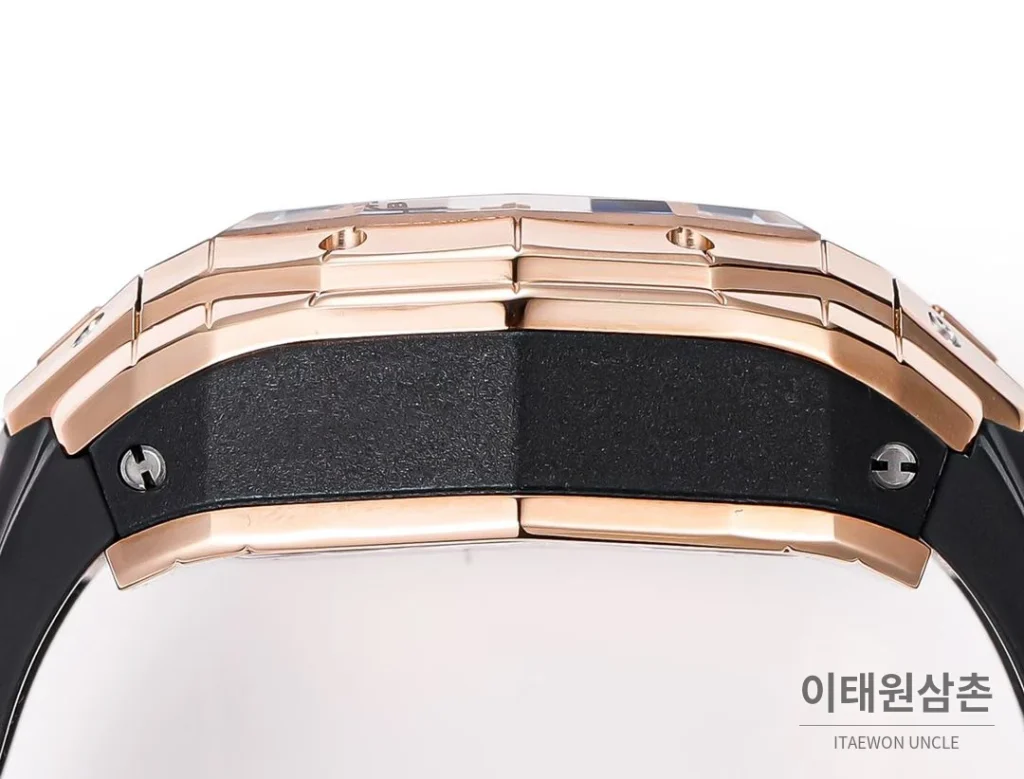 위블로 빅뱅 상블루 III 스켈레톤 기하학 크로노그래프 러버밴드 오토매틱 42mm 블랙 로즈골드 베젤 (2)