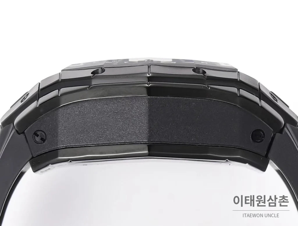 위블로 빅뱅 상블루 III 스켈레톤 기하학 크로노그래프 러버밴드 오토매틱 42mm 블랙 블랙 베젤