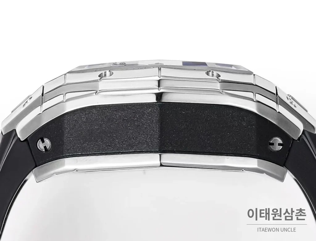위블로 빅뱅 상블루 III 스켈레톤 기하학 크로노그래프 러버밴드 오토매틱 42mm 블랙