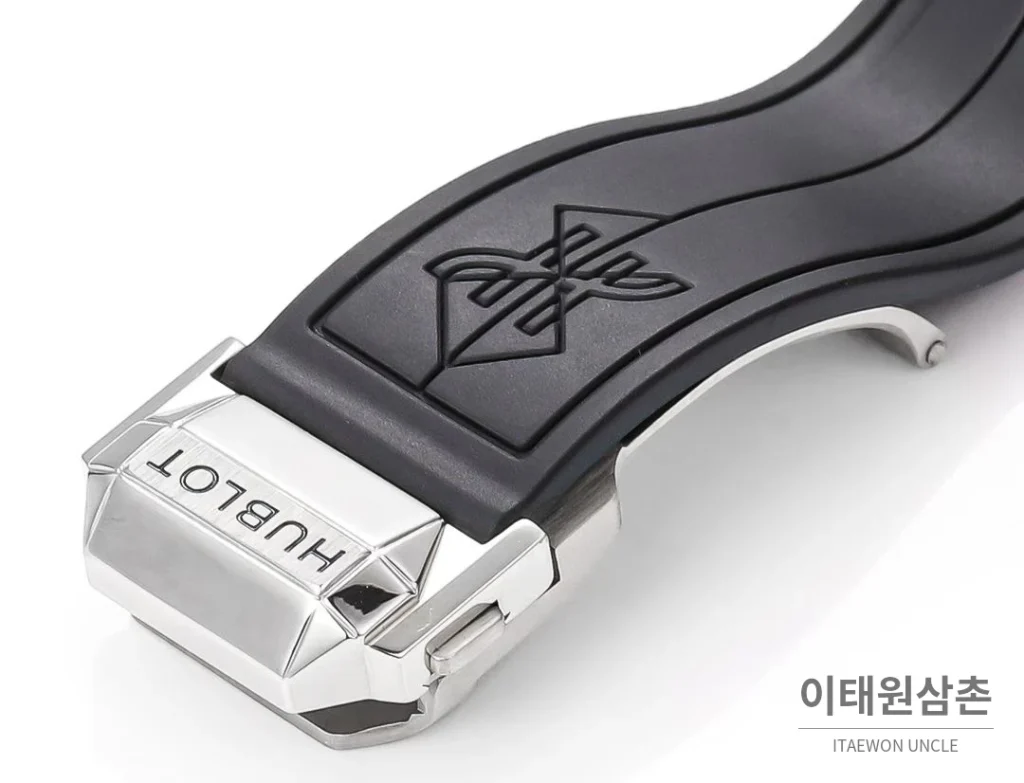위블로 빅뱅 상블루 III 스켈레톤 기하학 크로노그래프 러버밴드 오토매틱 42mm 블랙 실버 베젤