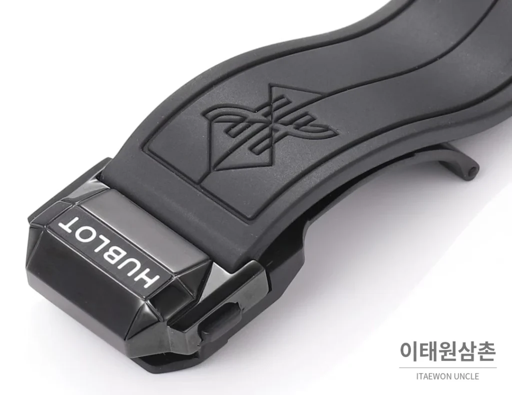 위블로 빅뱅 상블루 III 스켈레톤 기하학 크로노그래프 러버밴드 오토매틱 42mm 블랙 블랙 베젤