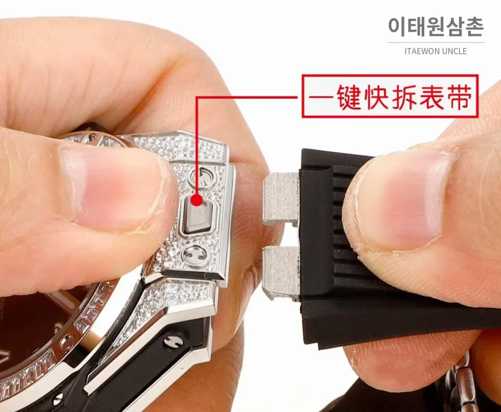위블로 빅뱅 스틸 레인보우베젤 다이아세팅 오토매틱 39mm 멀티컬러 블랙 다이얼 블랙 러버 스트랩 (2)