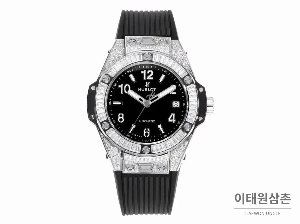 위블로 빅뱅 스틸 레인보우베젤 다이아세팅 오토매틱 39mm 멀티컬러 블랙 다이얼 블랙 러버 스트랩 (2)
