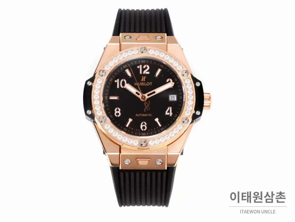 위블로 빅뱅 스틸 레인보우베젤 다이아세팅 오토매틱 39mm 멀티컬러 블랙 다이얼 블랙 러버 스트랩 (3)